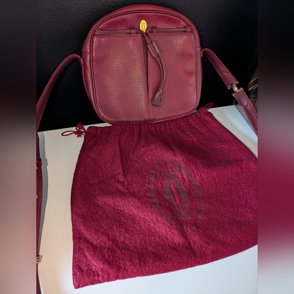Authentic Cartier Le Must Burgundy Leather Zip-Around Crossbody w/Dustbag